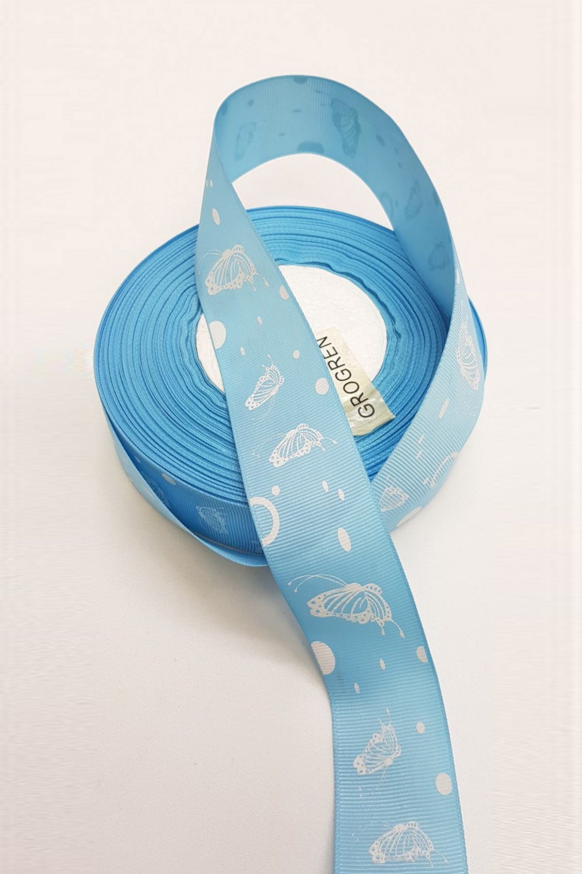 Blue Butterfly Printed Grosgrain Ribbon 3cm