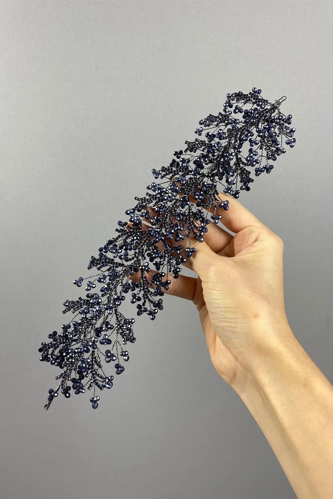 Navy Blue Arden Crystal Beaded Headband and Bridal Henna Tiara