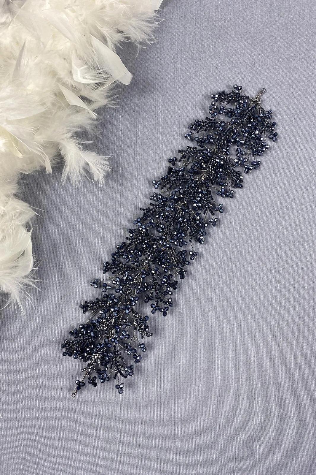 Navy Blue Arden Crystal Beaded Headband and Bridal Henna Tiara