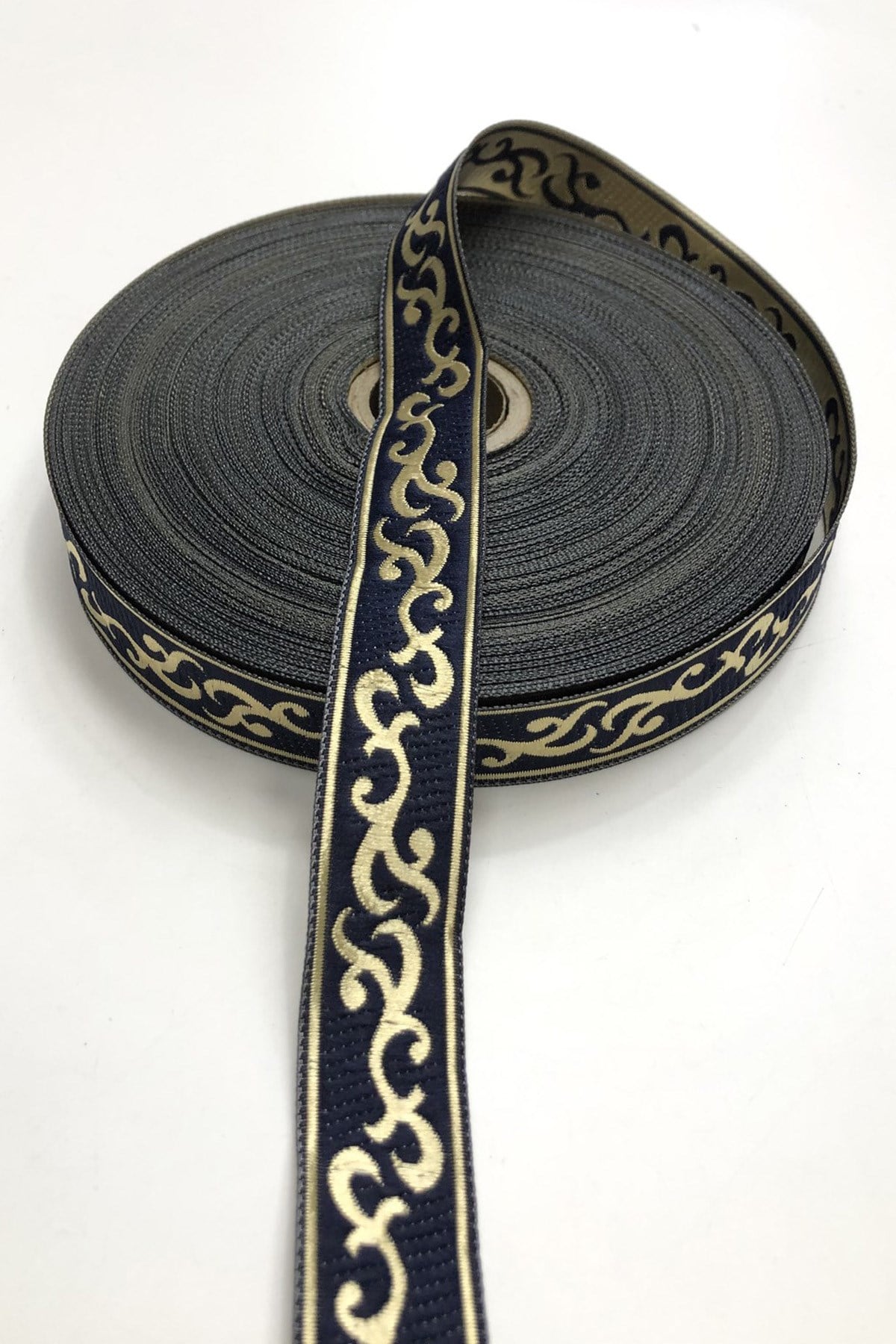 Navy Blue Patterned Printed Ribbon 2 cm