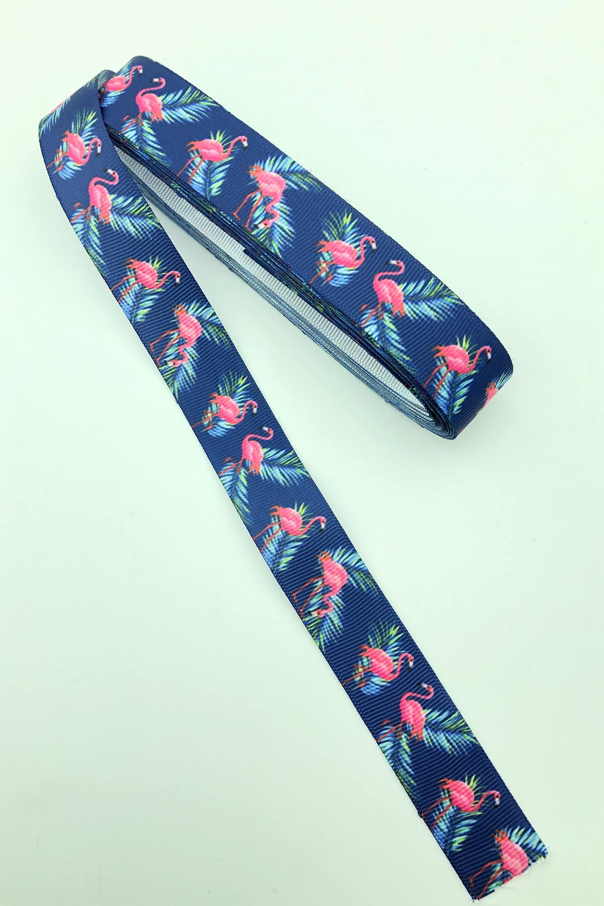 Lacivert Flamingo Baskıılı Grogren Kurdele 10 Mt