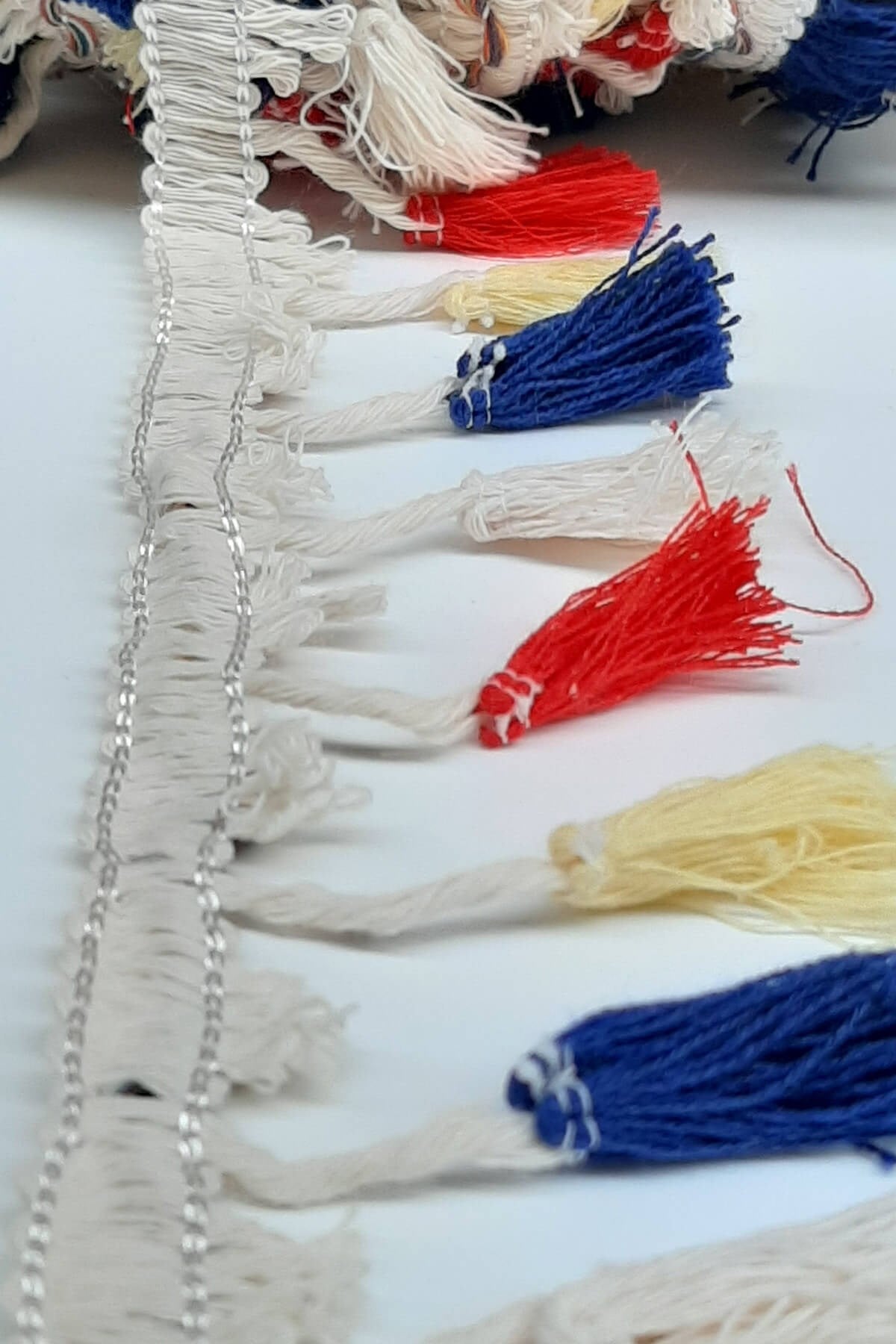 Navy Blue Cream Red Cotton Fringe Tassel