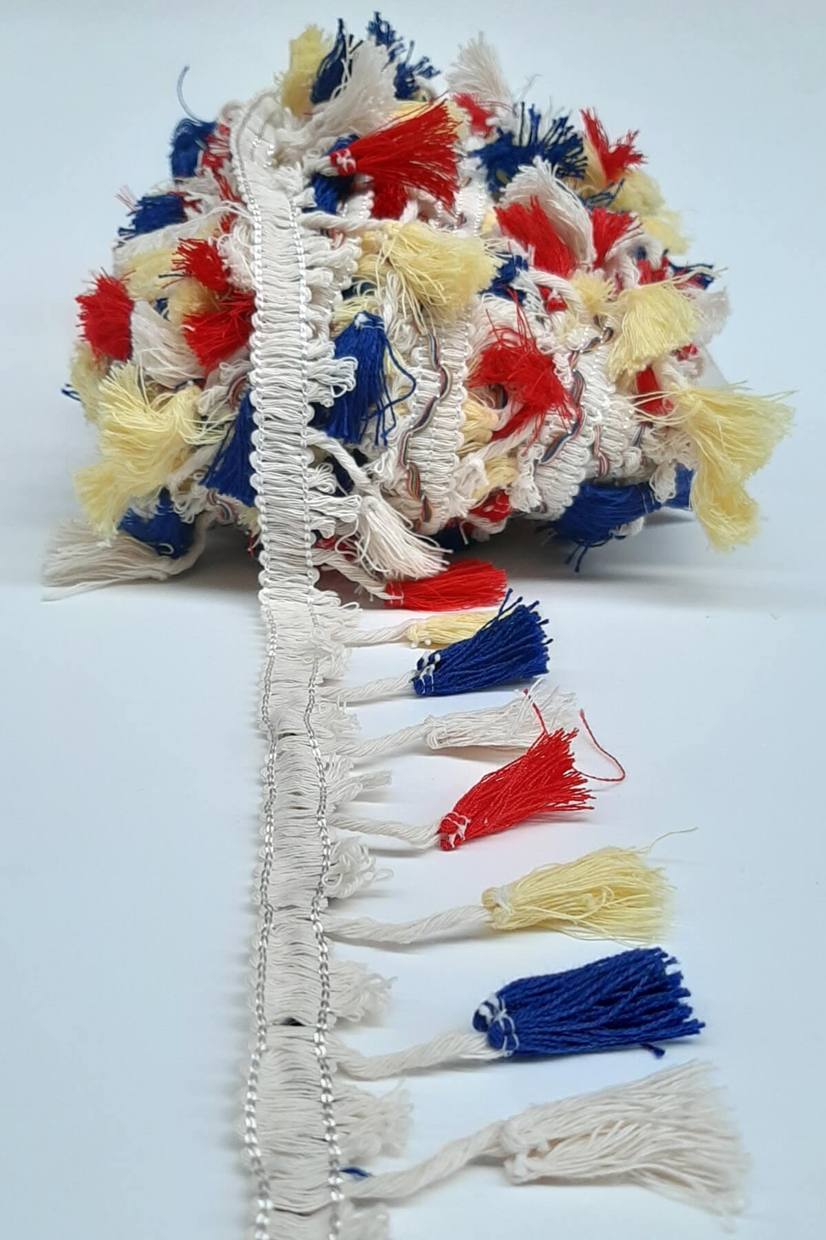 Navy Blue Cream Red Cotton Fringe Tassel