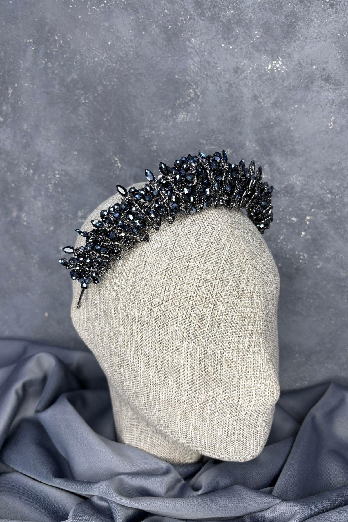 Navy Blue Crystal Bead Embellished Buglem Bridal Tiara