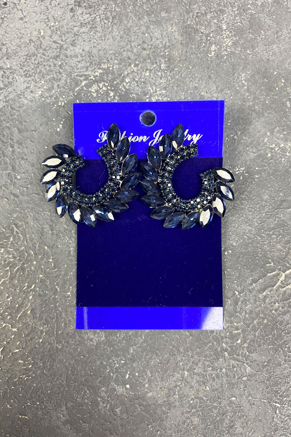Navy Blue Shuttle Hera Leaf Pattern Stone Evening Earrings
