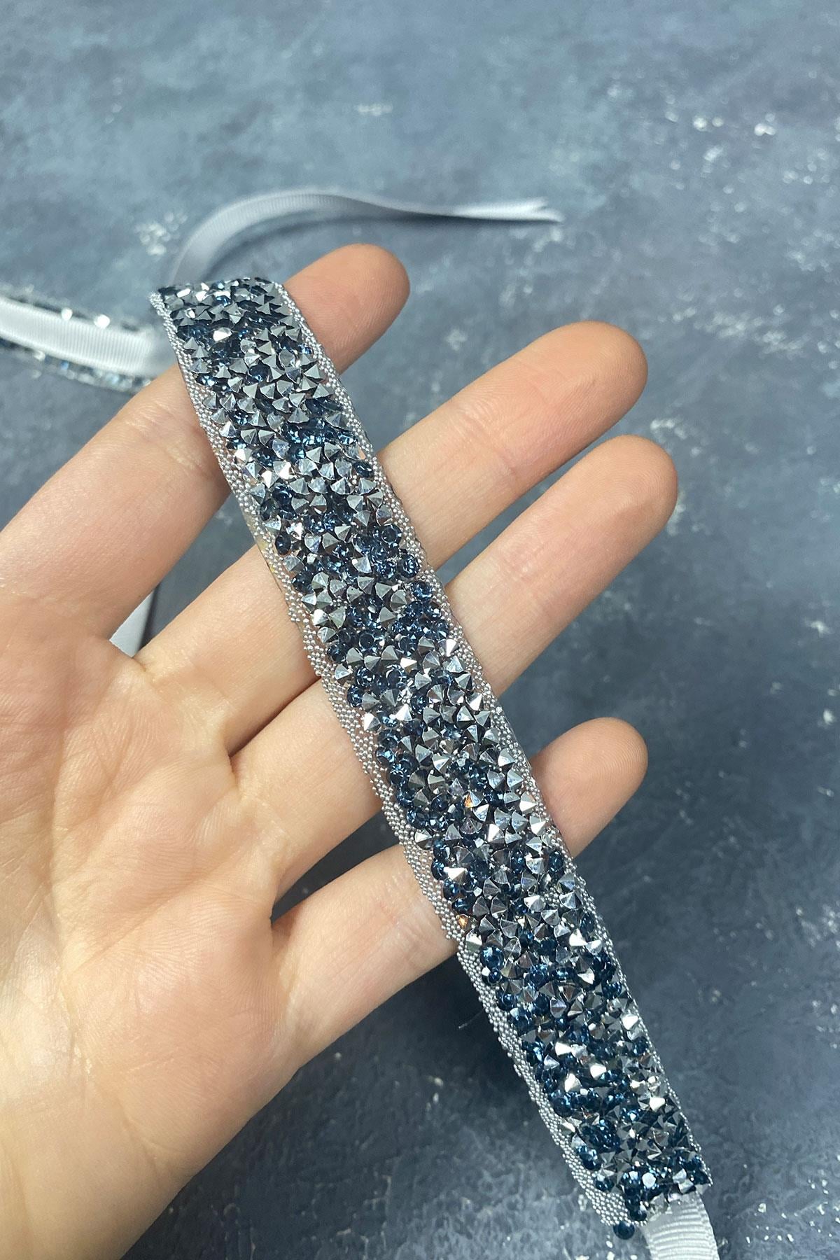 Navy Blue Shiny Bead Embroidered Evening Dress Belt Waist Accessory