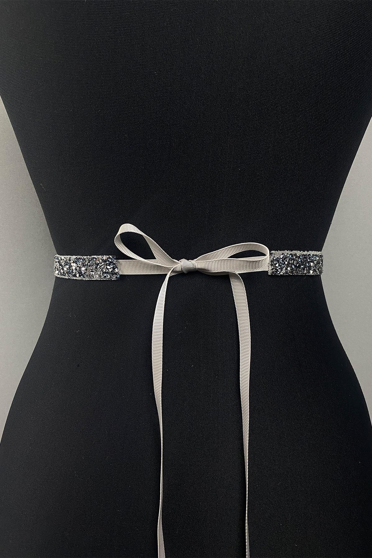 Navy Blue Shiny Bead Embroidered Evening Dress Belt Waist Accessory