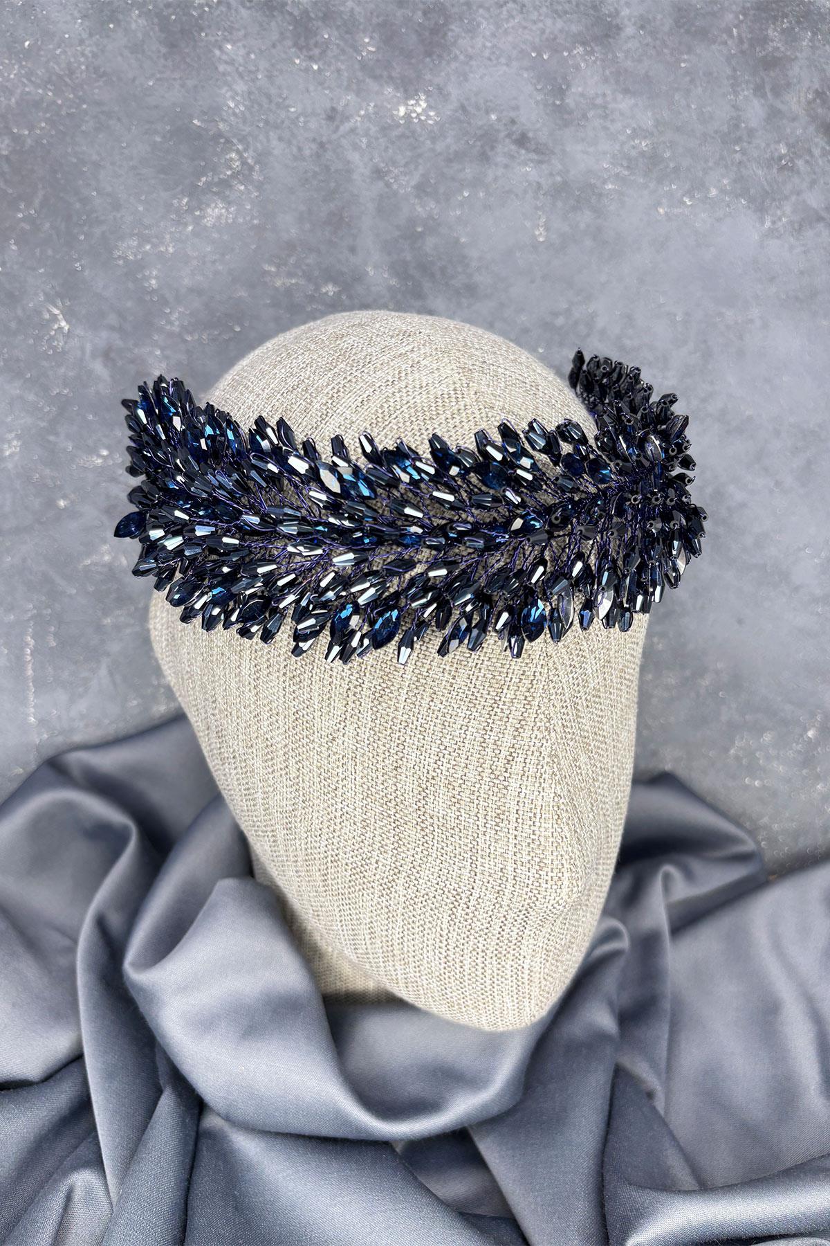 Navy Blue Salba Bridal Henna Crown and Hair Turban Accessory
