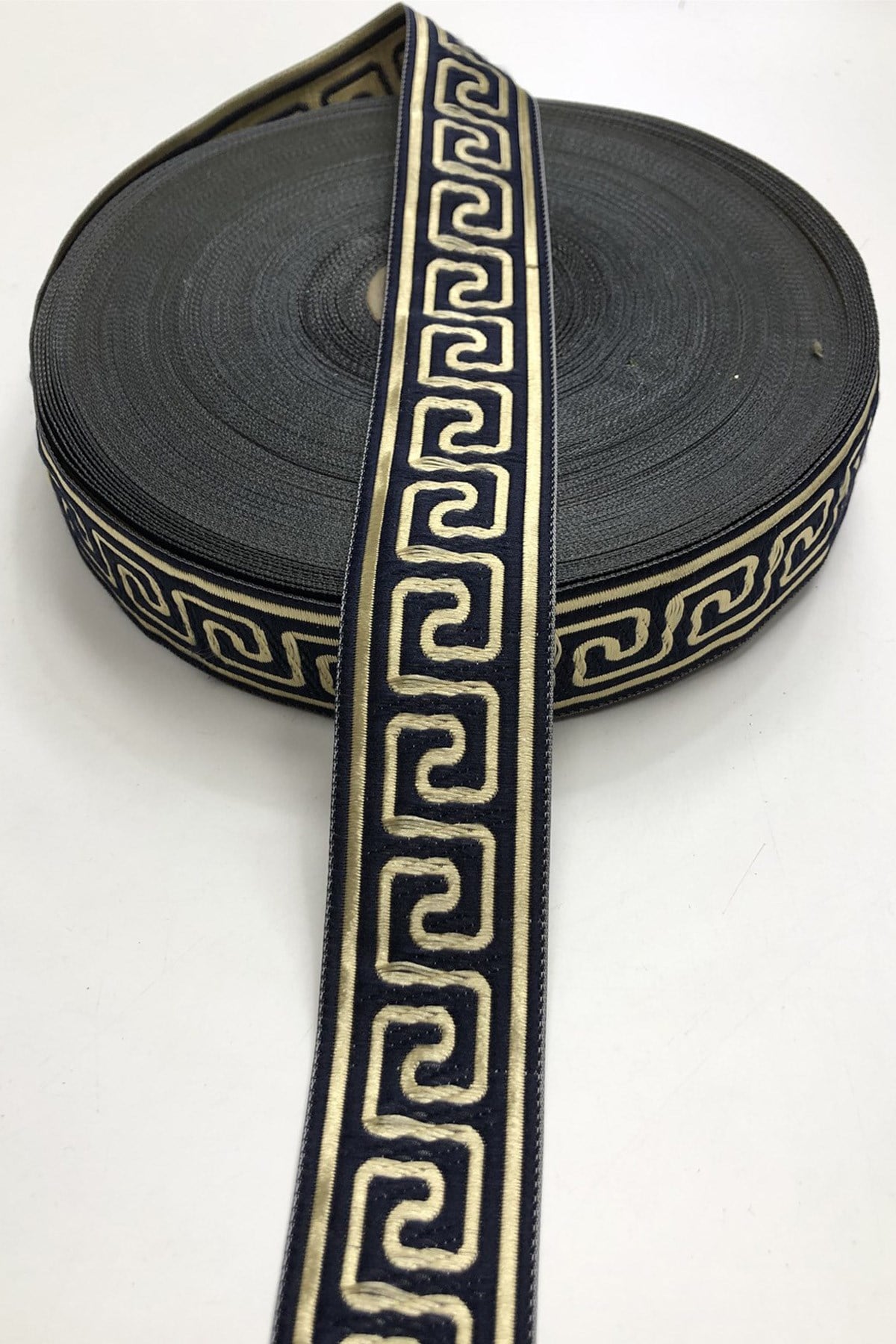 Navy Blue Yellow Printed Ribbon 3,5 cm