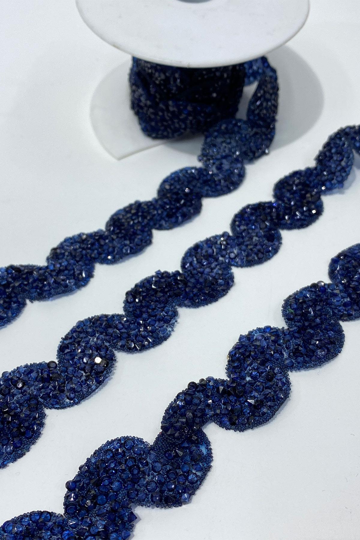 Navy Blue Waterway Pattern Iron-on Strip Applique