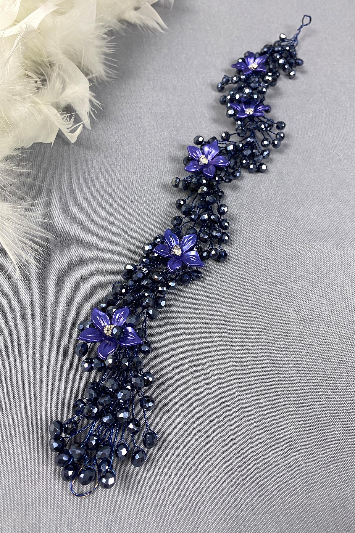 إكسسوارات شعر الزفاف والحجاب مطرزة بالكريستال والزهور باللون الكريمي