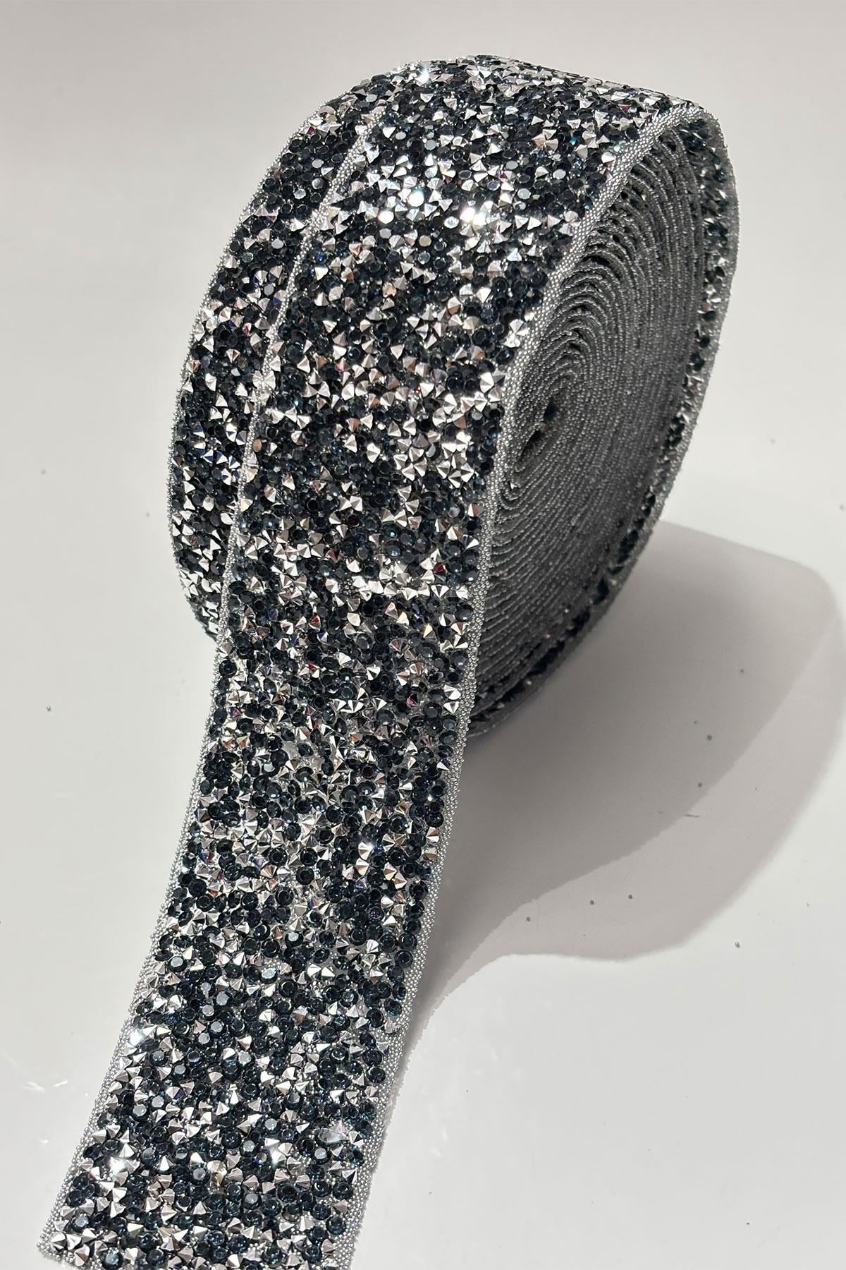 Dark Blue Iron-On Strip Stone Beads 4 cm