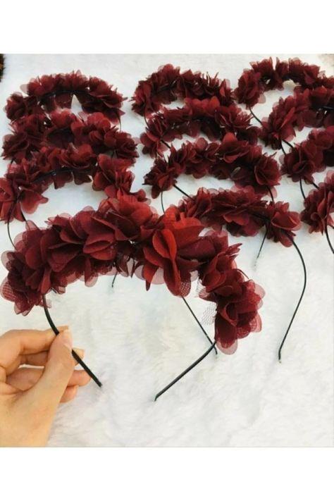 Lazer Çiçekli Nedime Tacı 10 Adet Bordo