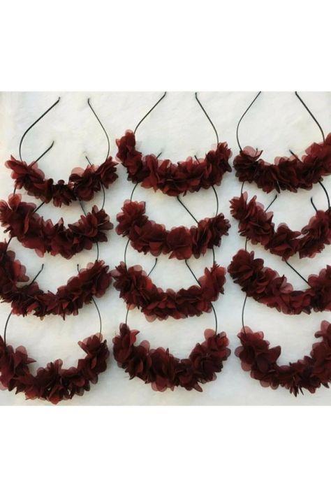Lazer Çiçekli Nedime Tacı 10 Adet Bordo