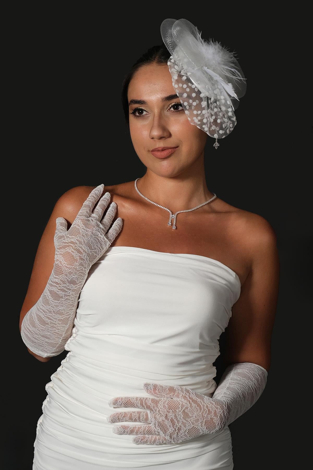 Wholesale Lycra Lace Long Bridal Gloves and Voilet Wedding Hat