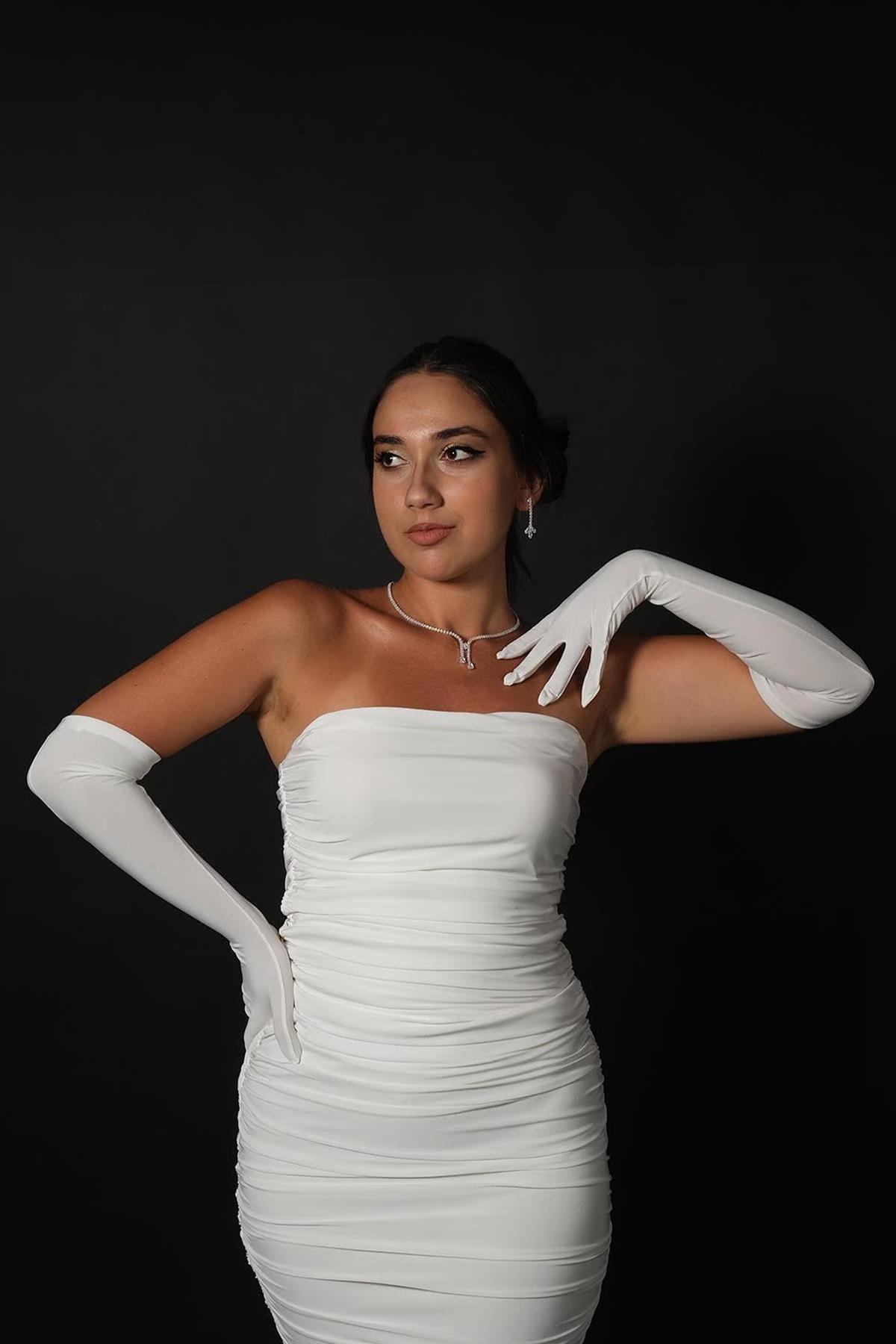 Lycra Sendi Fabric Long Gloves