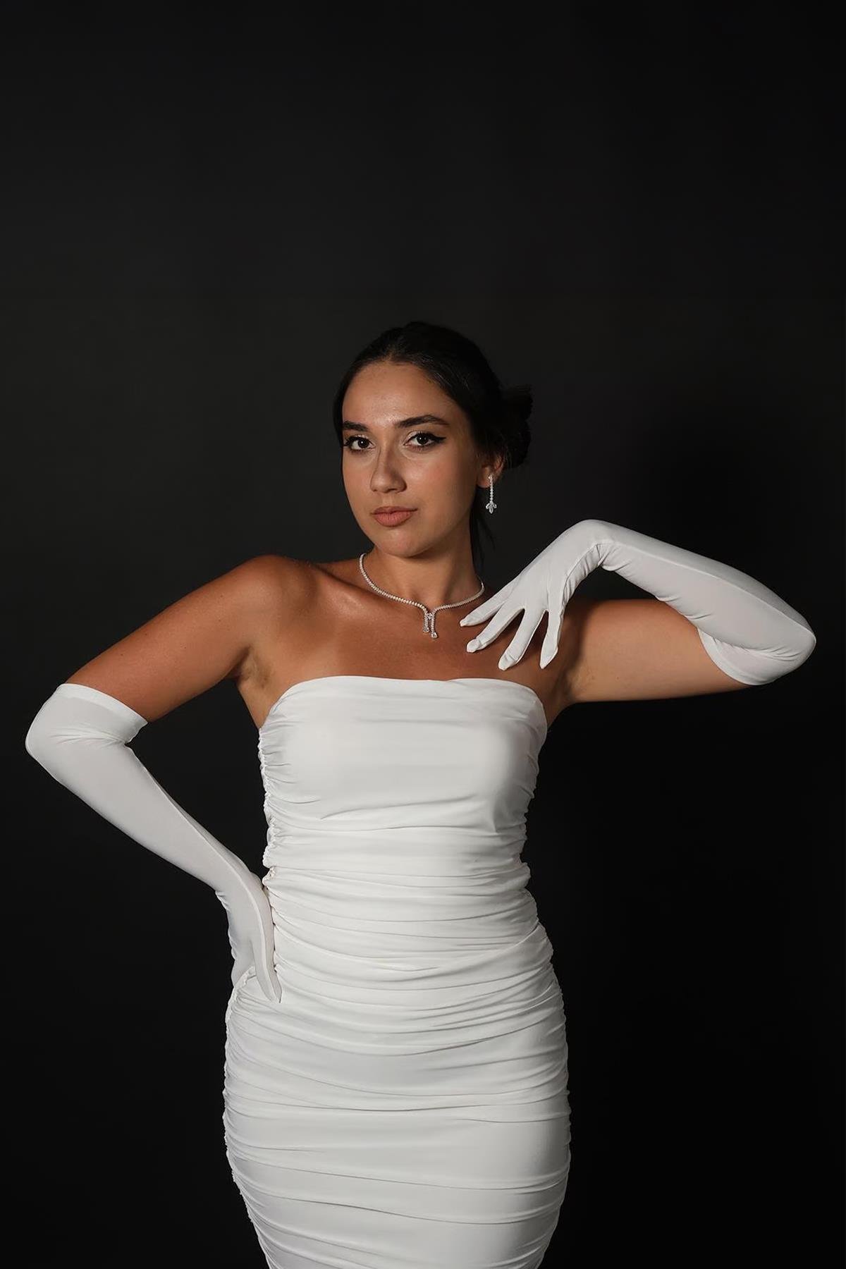 Lycra Sendi Fabric Long Gloves