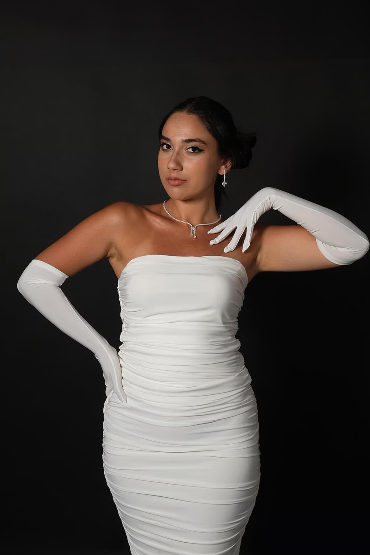 Lycra Sendi Fabric Long Gloves