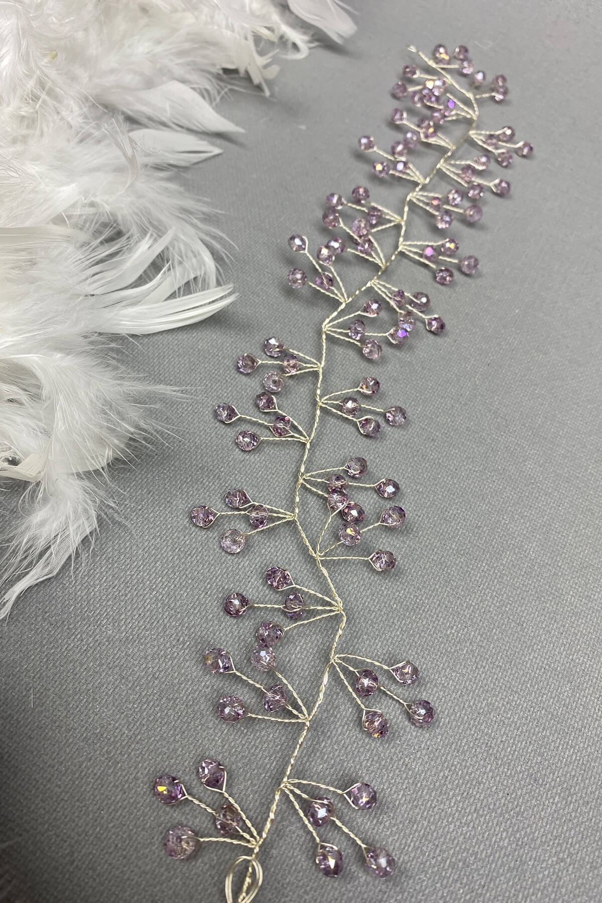 ليلك فيلا مطرز بالخرز تاج العرسان إكسسوار للشعر