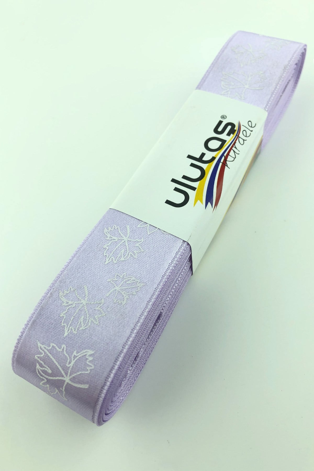 Lila Yaprak Baskılı Saten Kurdele 2,5 cm