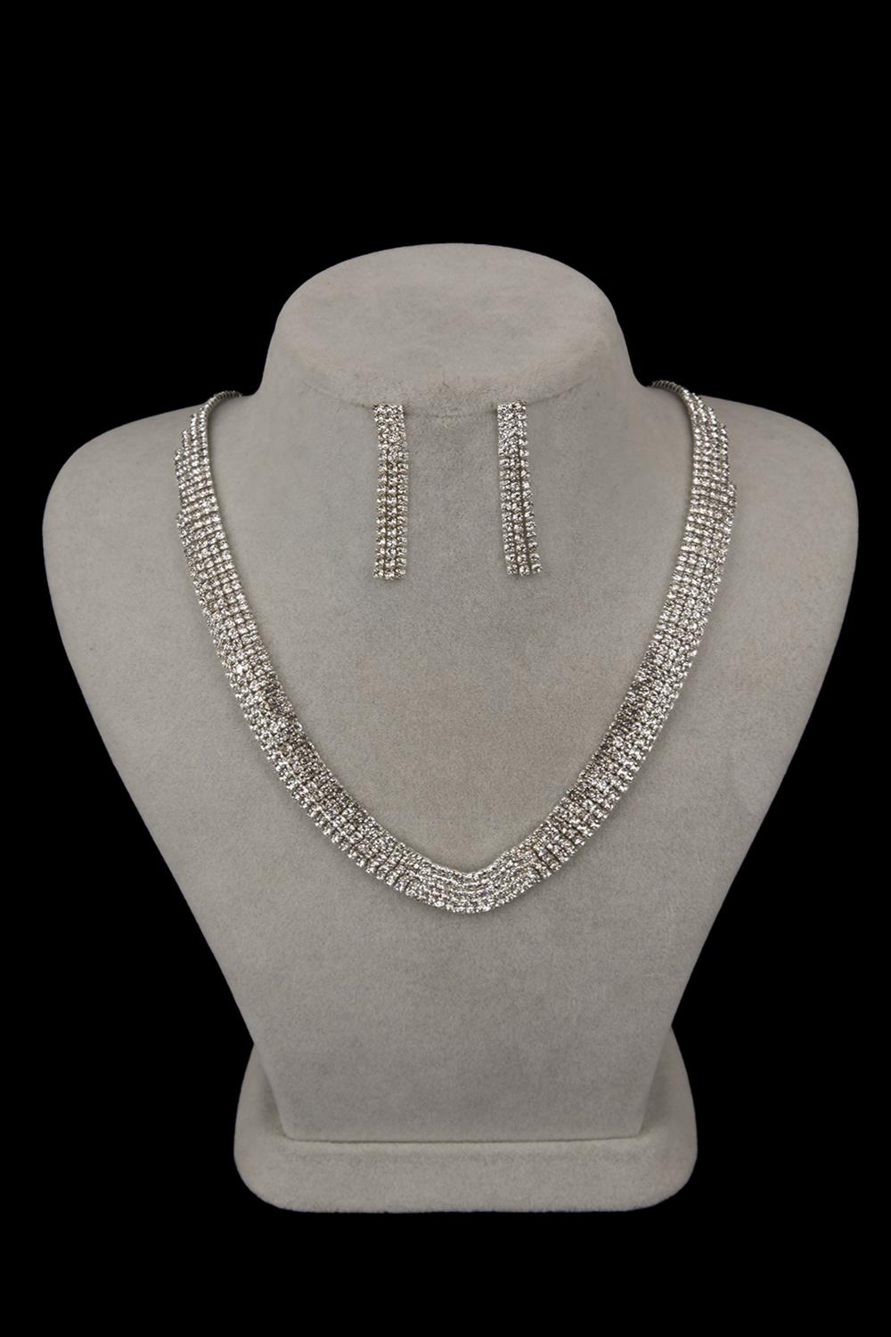  Linda Crystal Stone Evening Necklace and Earring Set