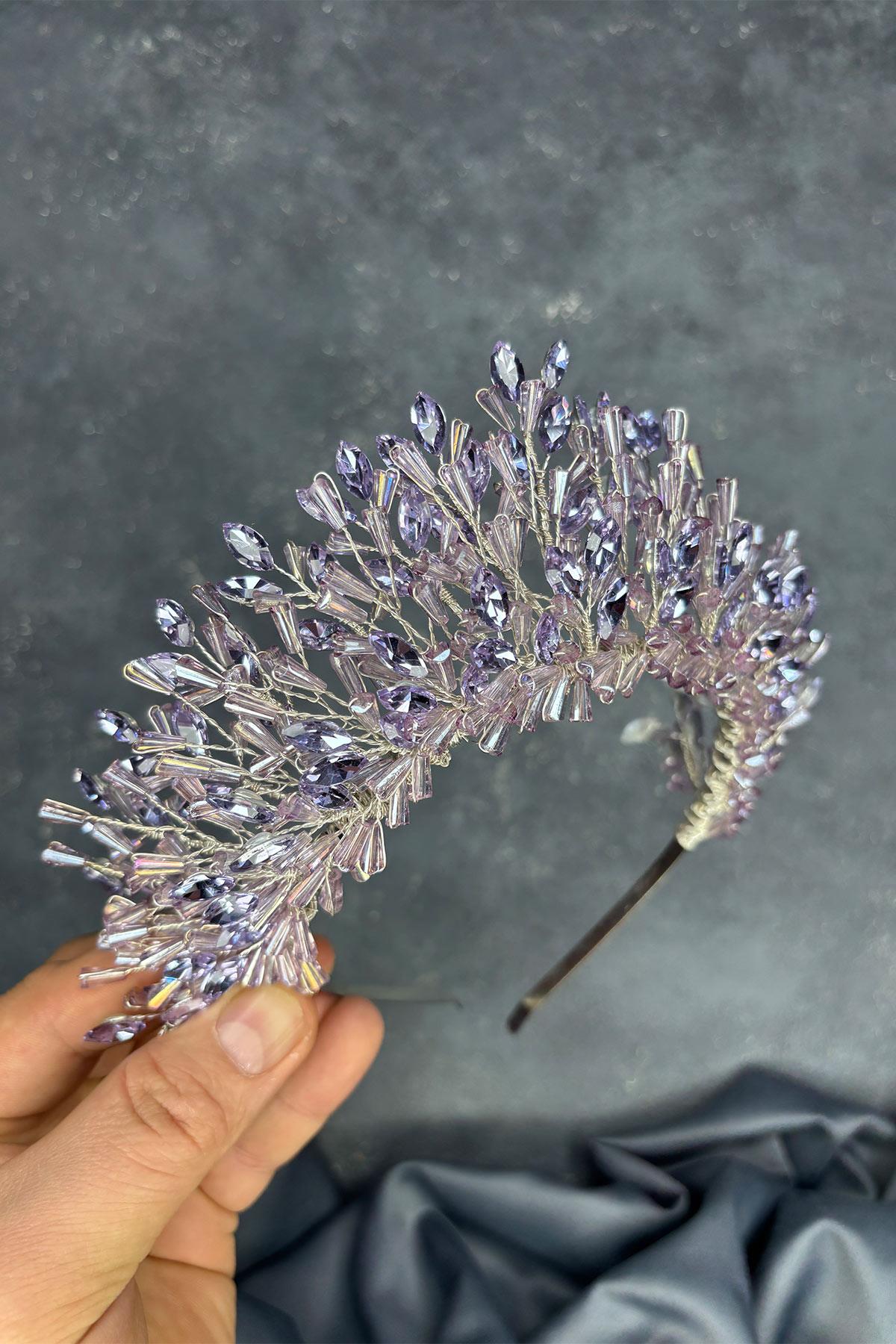 Maria Heavily Embroidered Crystal Bridal Henna Crown Hair Accessory