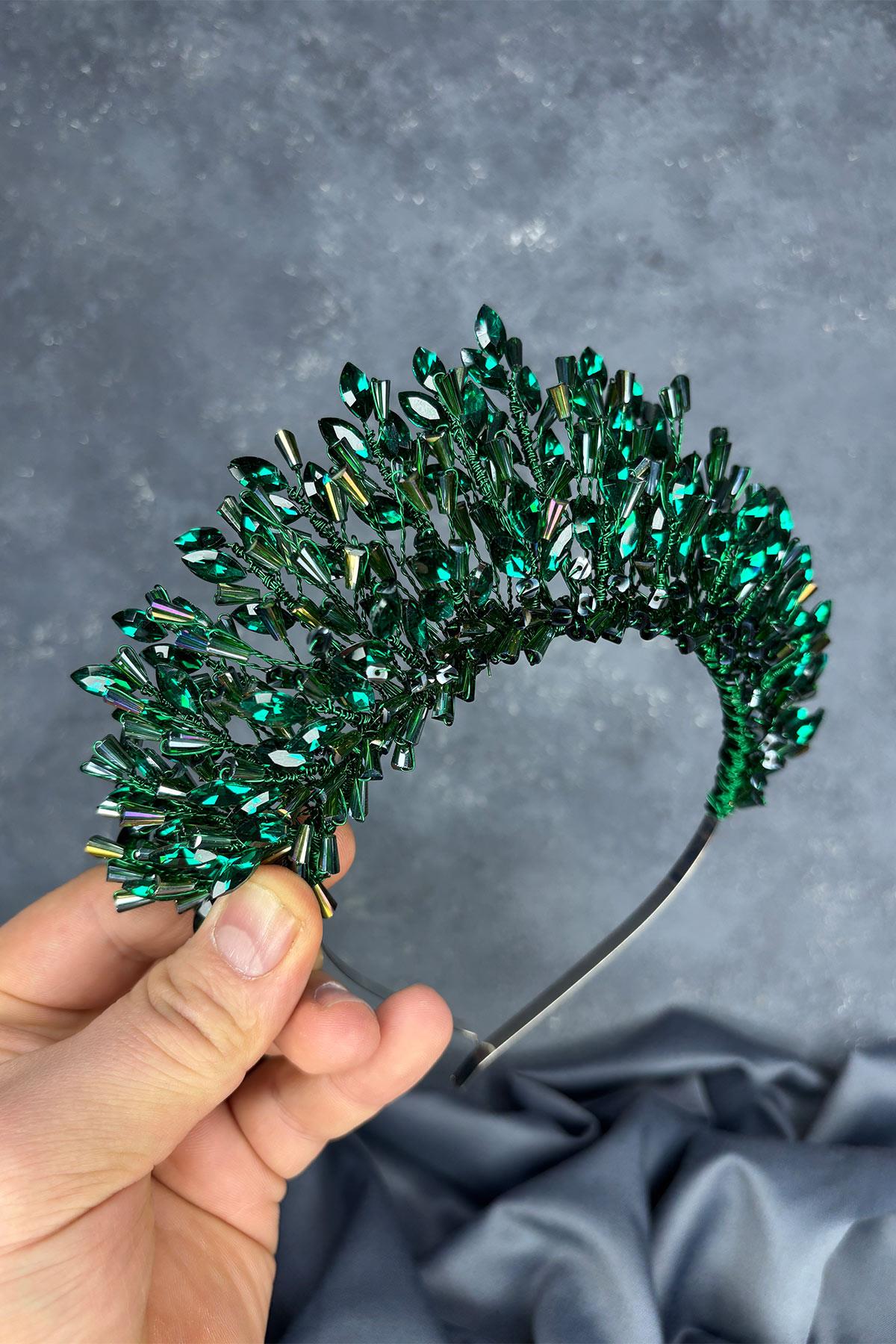 Maria Heavily Embroidered Crystal Bridal Henna Crown Hair Accessory