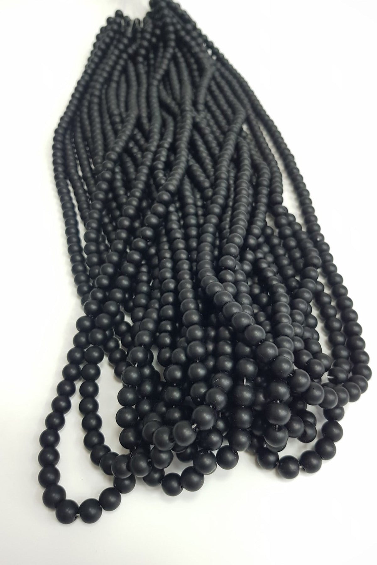 Matte Black Onyx String Glass Beads