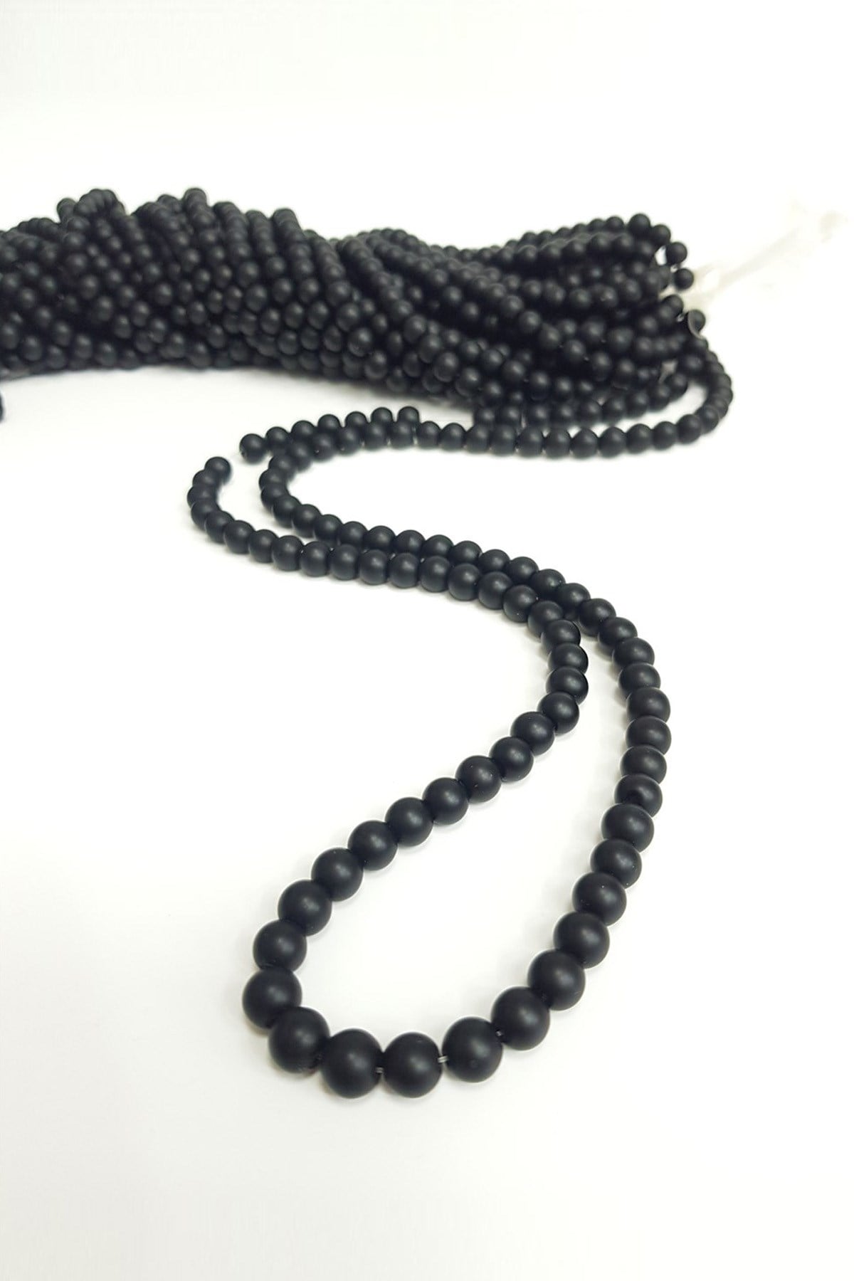 Matte Black Onyx String Glass Beads