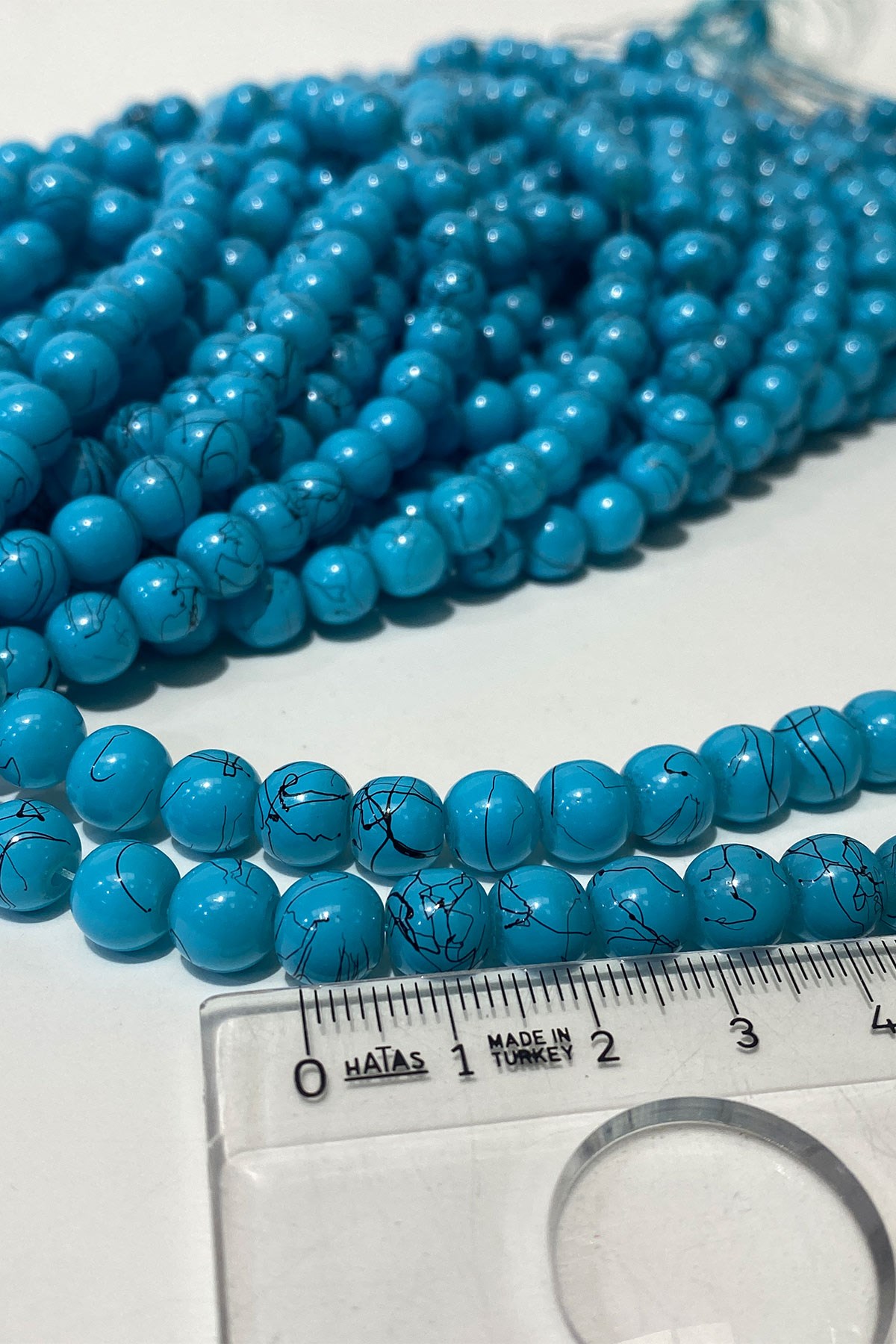 Mat Turkuaz Desenli Dizi Cam Boncuk 8 mm