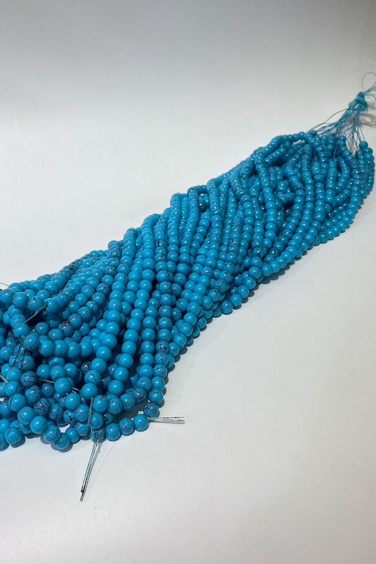 Mat Turkuaz Desenli Dizi Cam Boncuk 8 mm