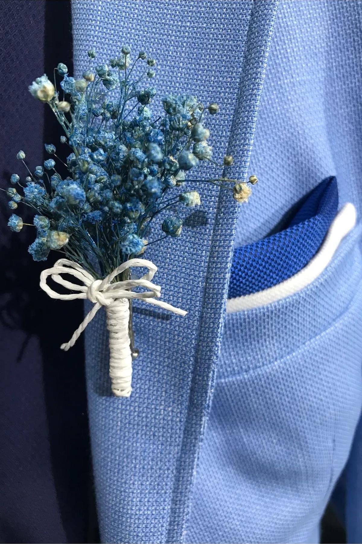 Mavi Cipsolu Yaka Çiçeği Damat ve Sağdıç yaka Çiçeği 10 Adet