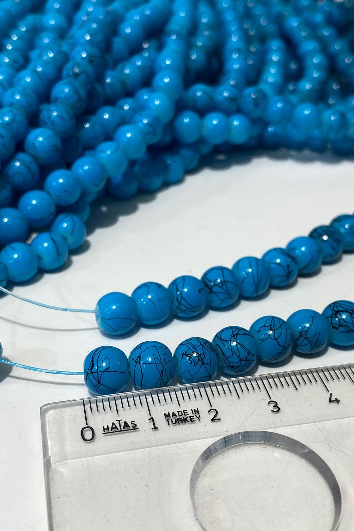 Blue Patterned String Glass Beads 8 mm