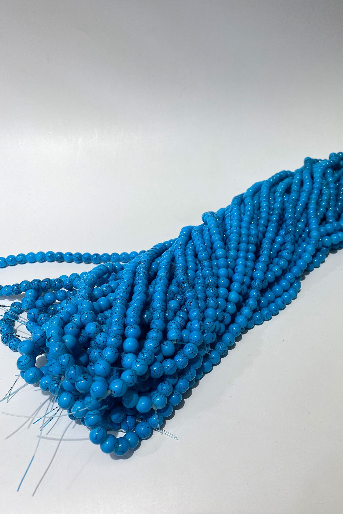 Blue Patterned String Glass Beads 8 mm
