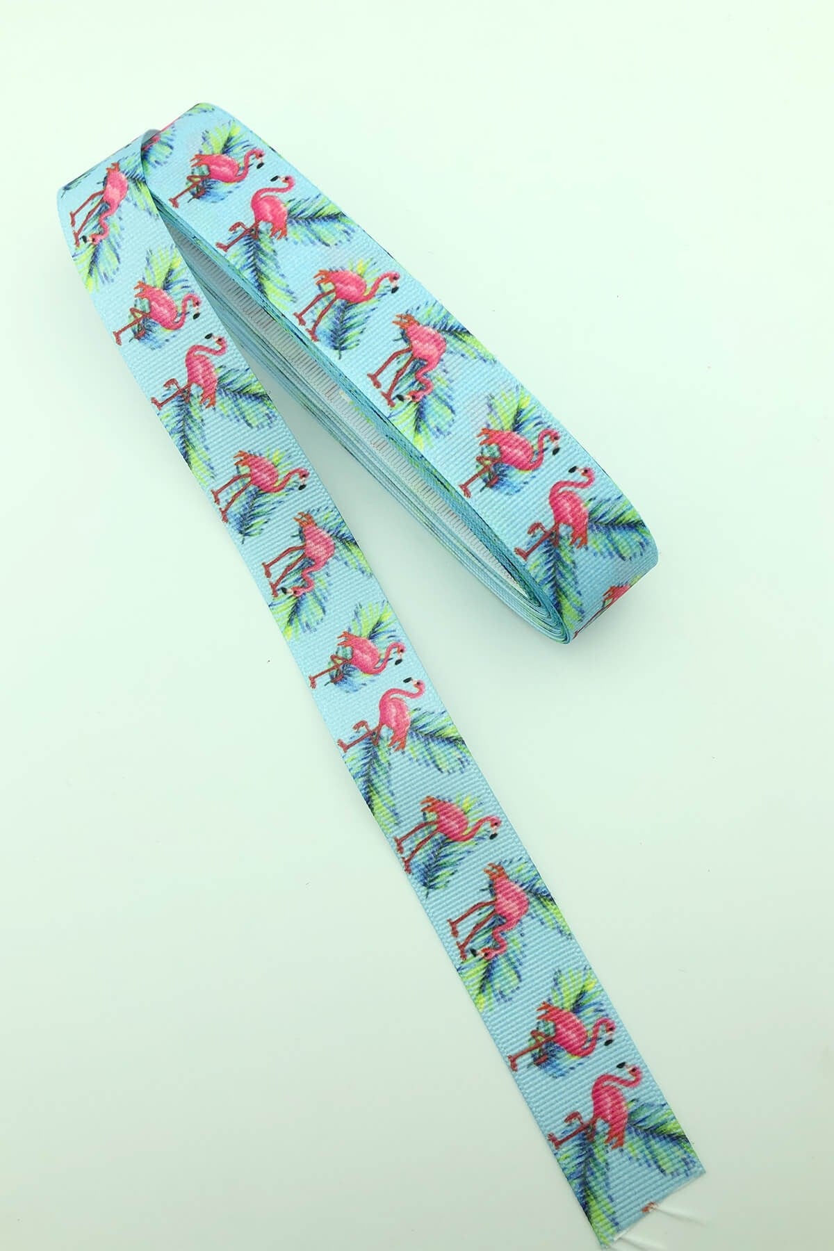 Blue Flamingo Printed Grosgrain Ribbon 10 Mt