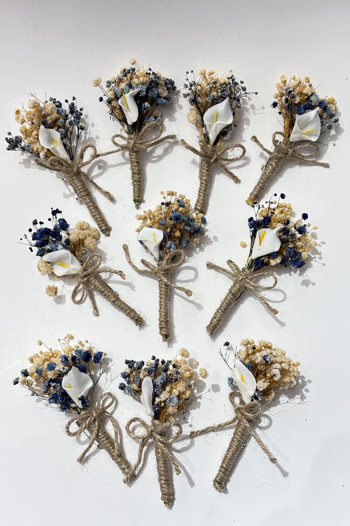 Mavi Gala Cipsolu Damat Yaka Çiçeği Sağdıç Çiçeği 10 Adet