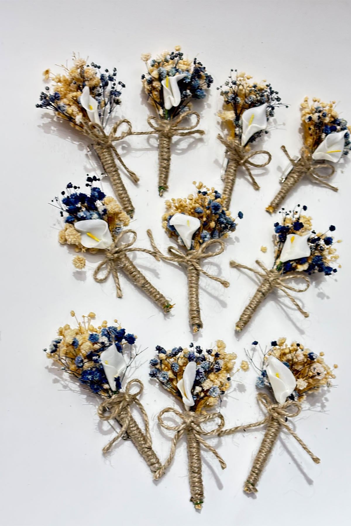 Mavi Gala Cipsolu Damat Yaka Çiçeği Sağdıç Çiçeği 10 Adet