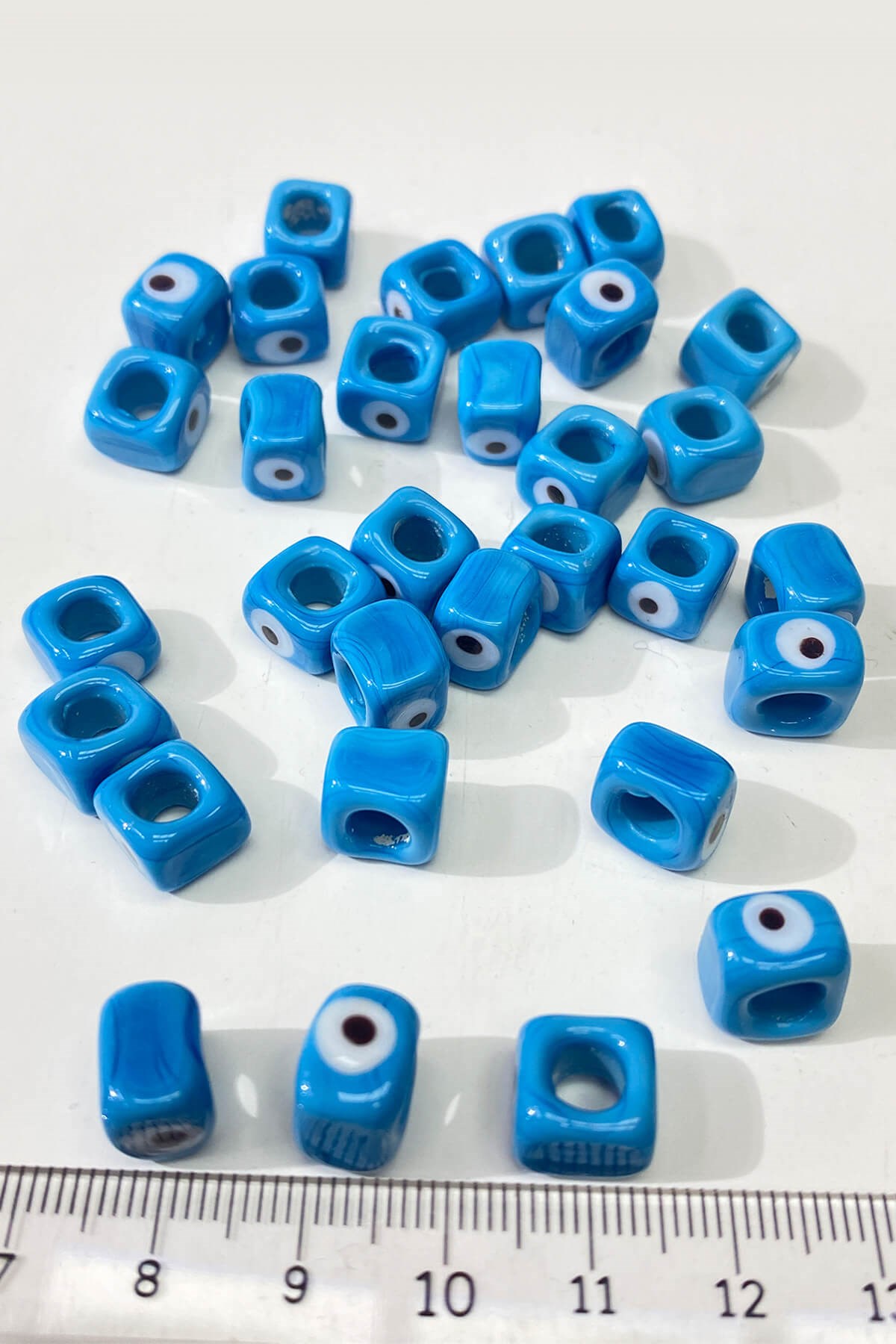 Mavi Kare Cam Boncuk Kolye ve Bileklik Ucu 5 Adet