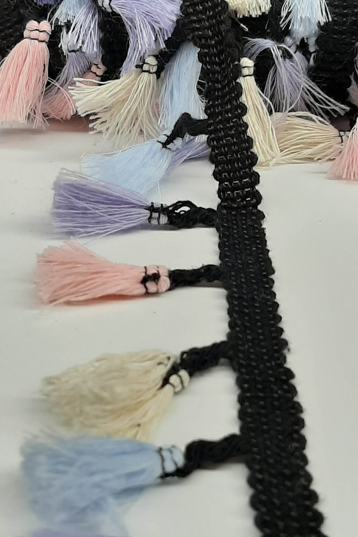 Blue Powder Cream Cotton Fringe Tassel