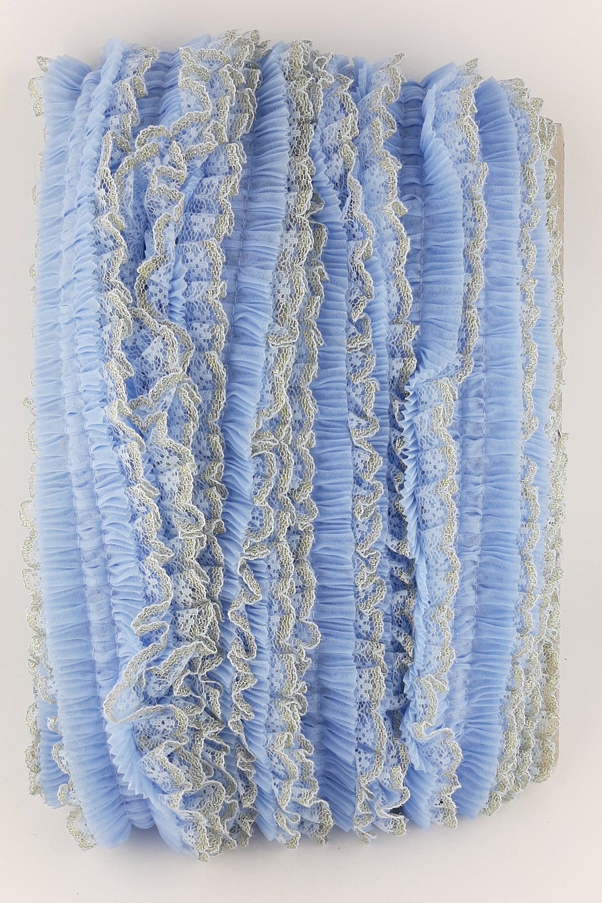 Mavi Sim Dantelli Plise Fırfır