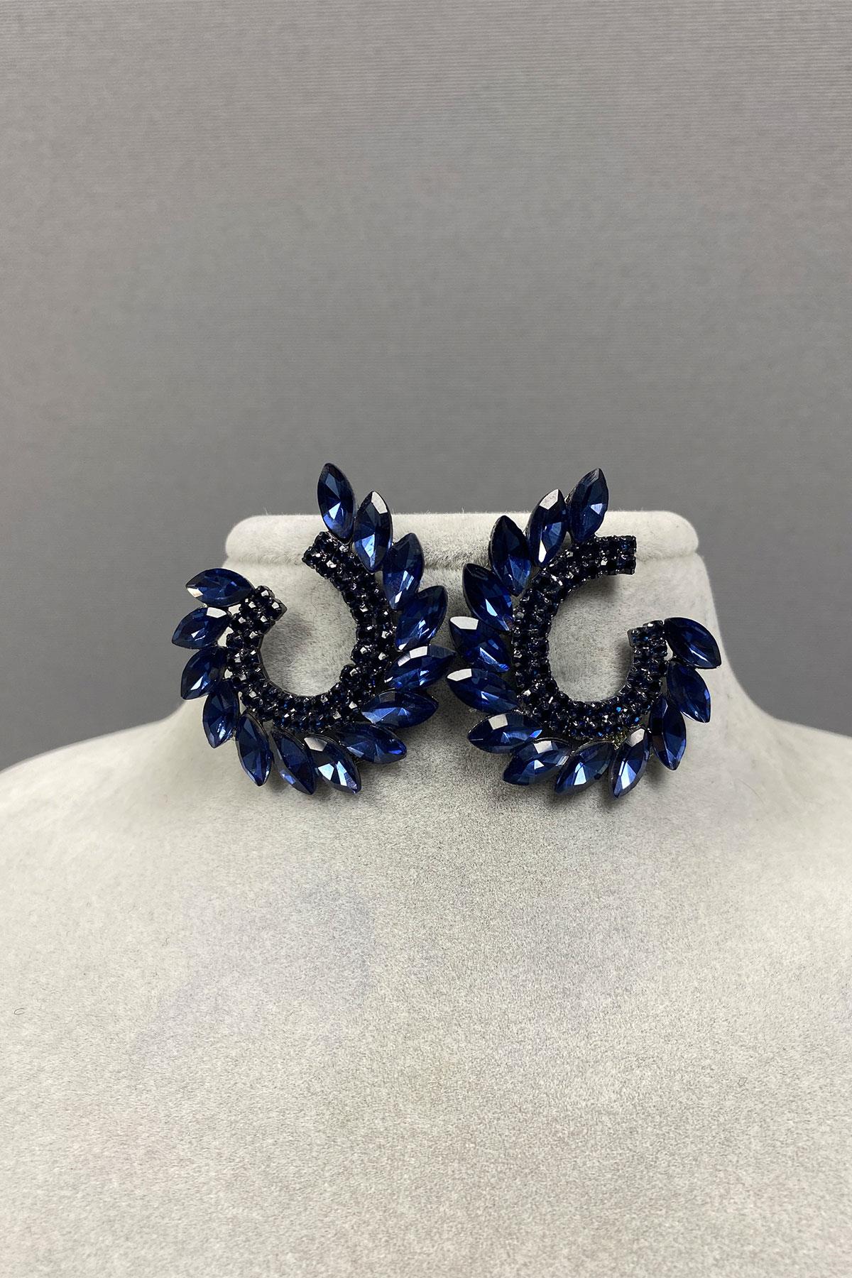 Mekik Hera Yaprak Desen Taşlı Abiye Küpe