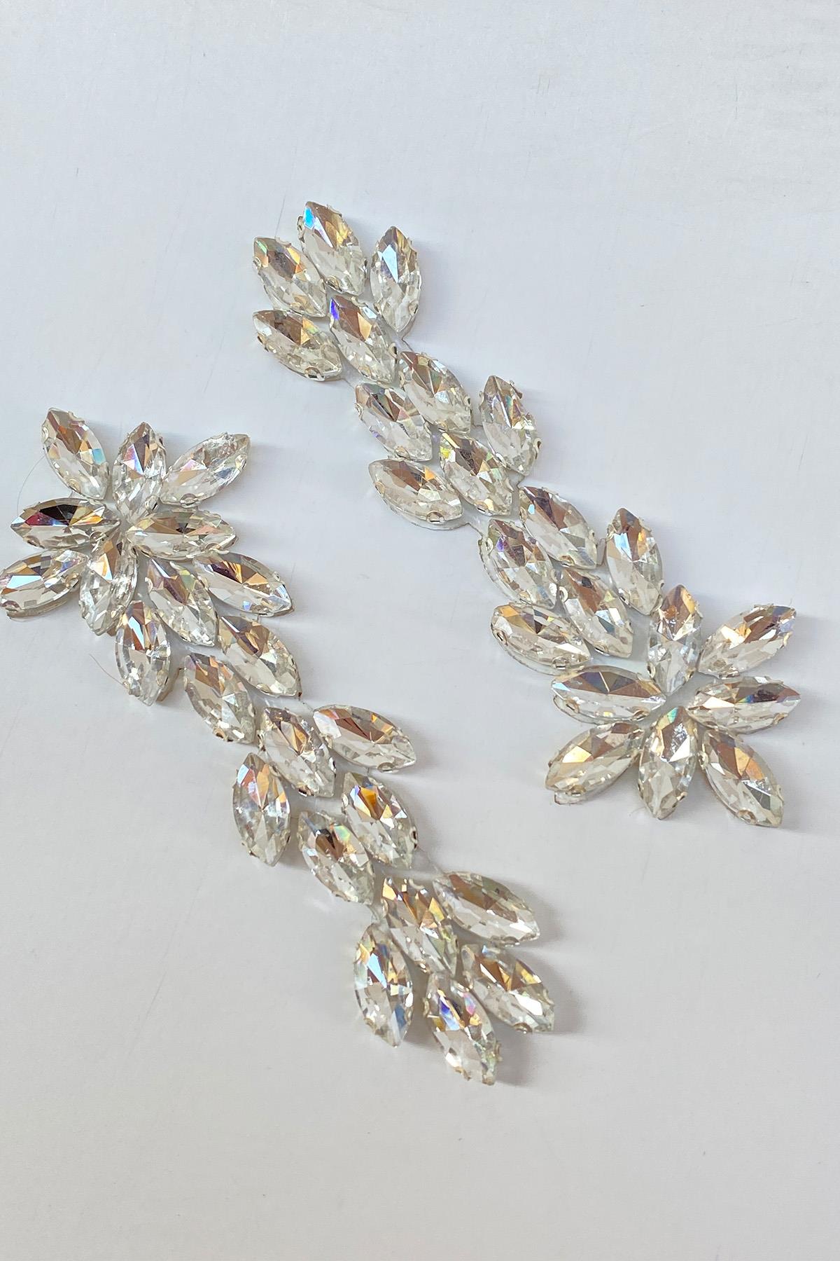 Mekik Taşlı Ütüyle Yapışan Parlak Taşlı Aplik Broş