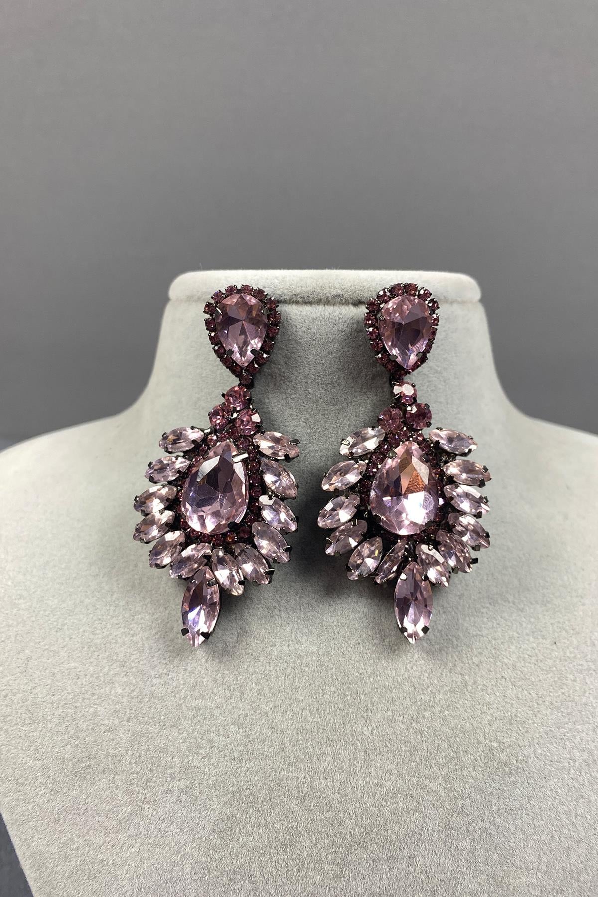 Evening Dress Earrings with Shuttle and Drop Stone