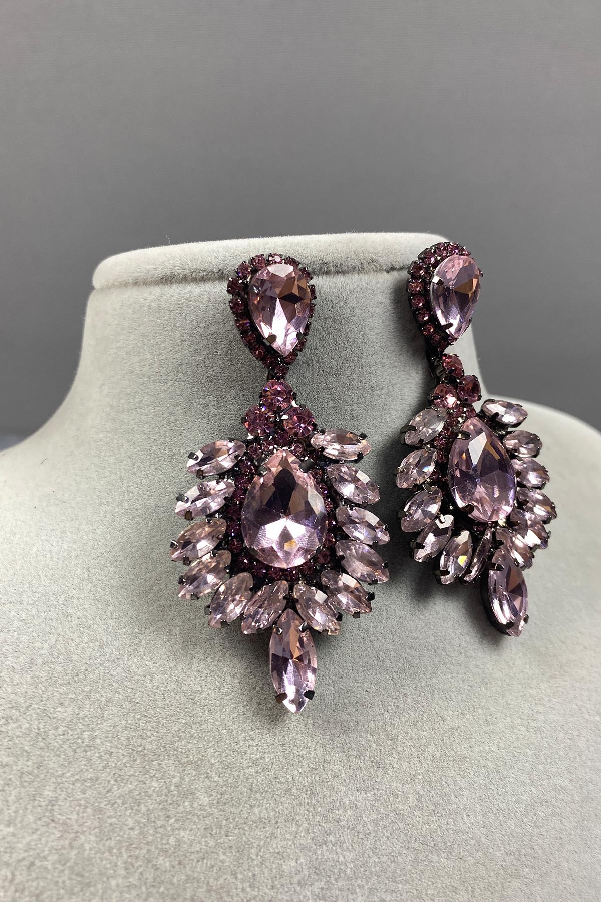 Evening Dress Earrings with Shuttle and Drop Stone