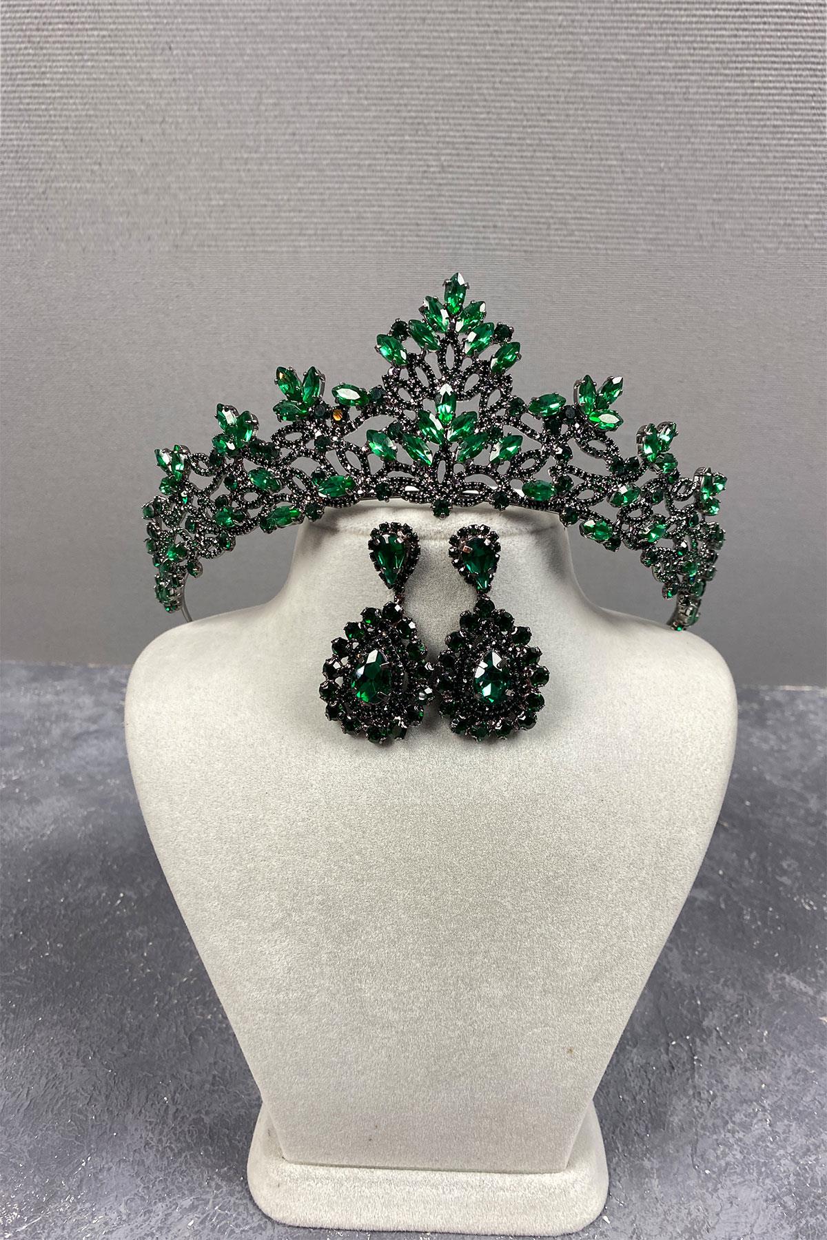 Melis Bridal Henna Crown And Stone Drop Earrings