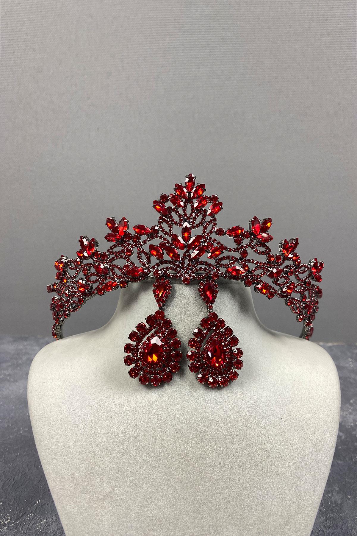 Melis Bridal Henna Crown And Stone Drop Earrings