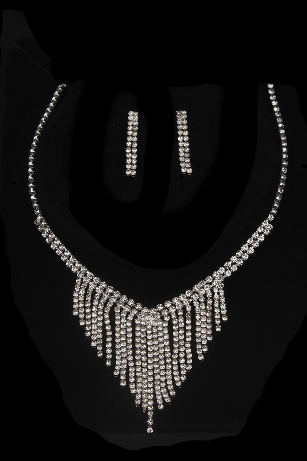 Mia Crystal Stone Pendant Evening Necklace and Earring Set