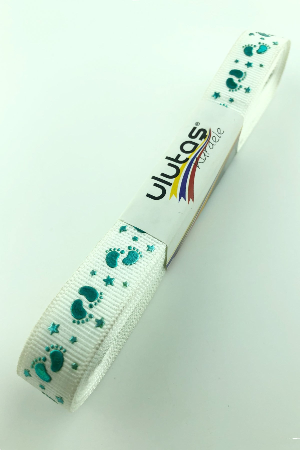 Mint Yeşili Bebek Ayağı Figür Baskılı Grogren Kurdele 1,5 cm