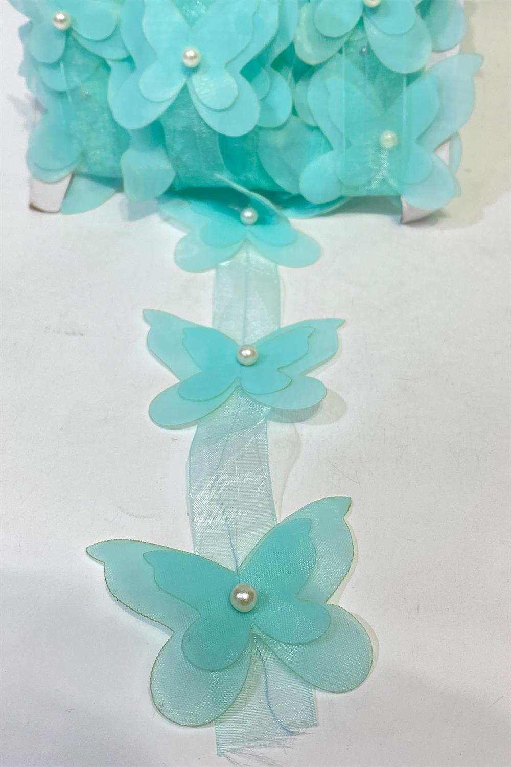  Mint Green Laser Cut Chiffon Butterfly