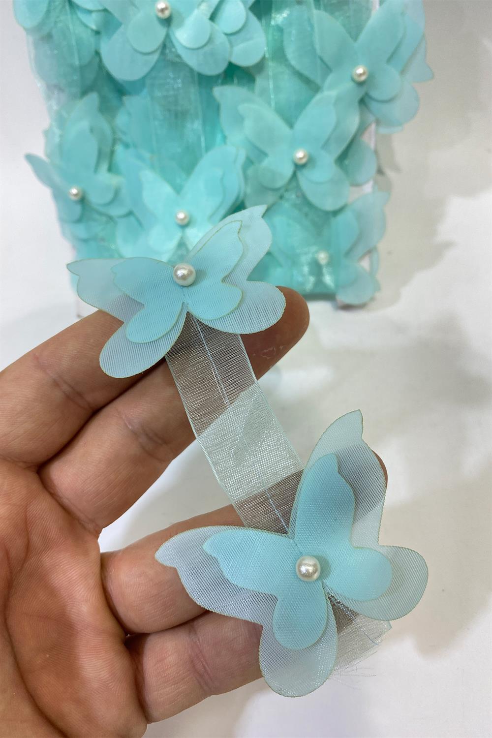  Mint Green Laser Cut Chiffon Butterfly